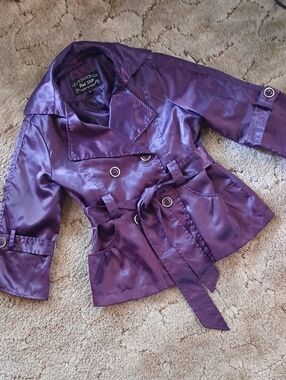 Purple Satin Trench Coat with Belt
